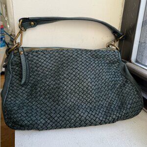 Made in Italy woven leather shoulder/crossbody bag (teal)